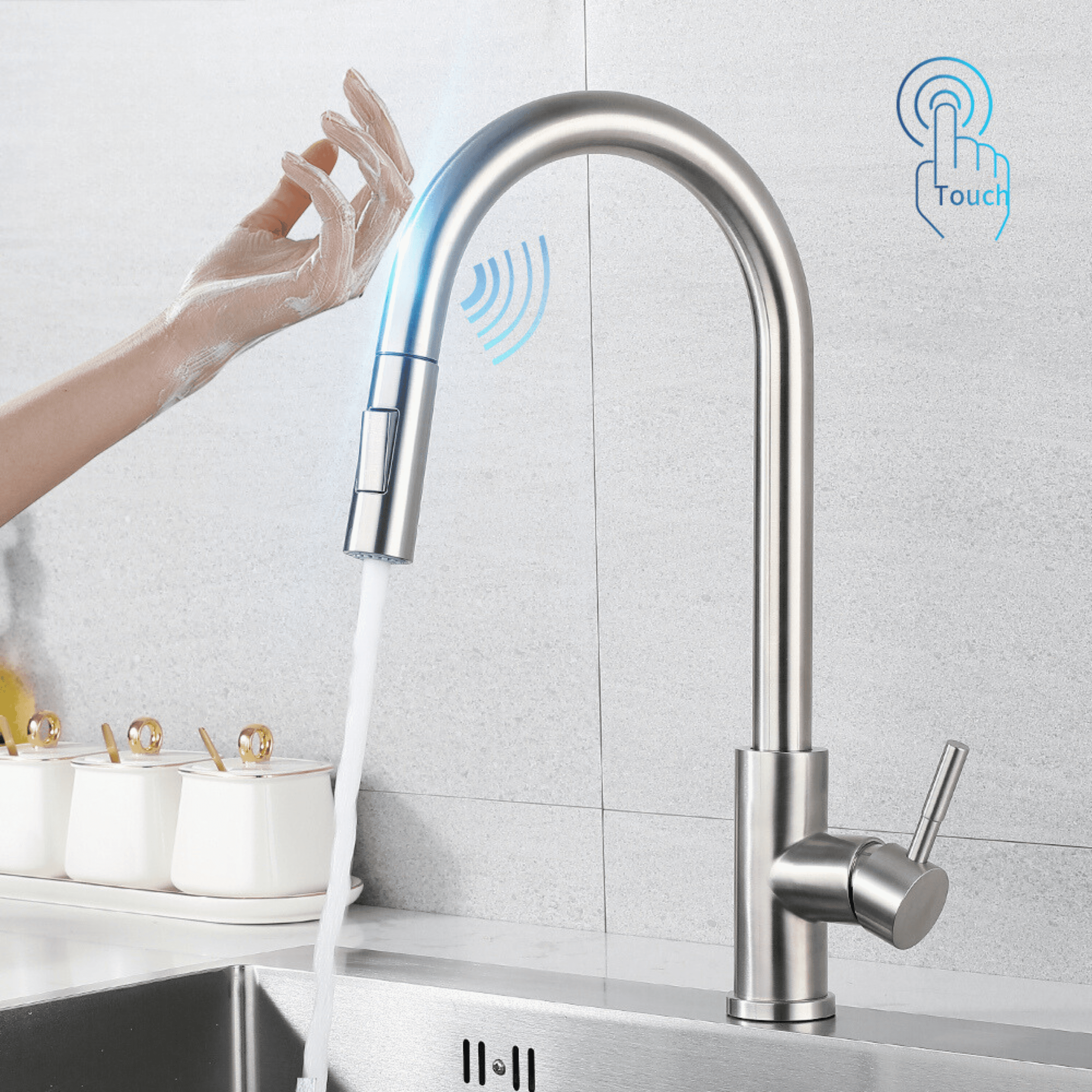Gourmet Tap for Kitchen with Intelligent Touch Sensor Extendable Countertop
