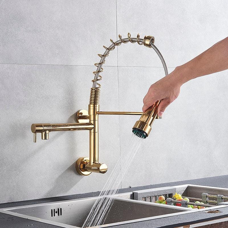 Gourmet Tap for Kitchen Wall-Mounted Extendable Dual Spray Single Handle JassPoll