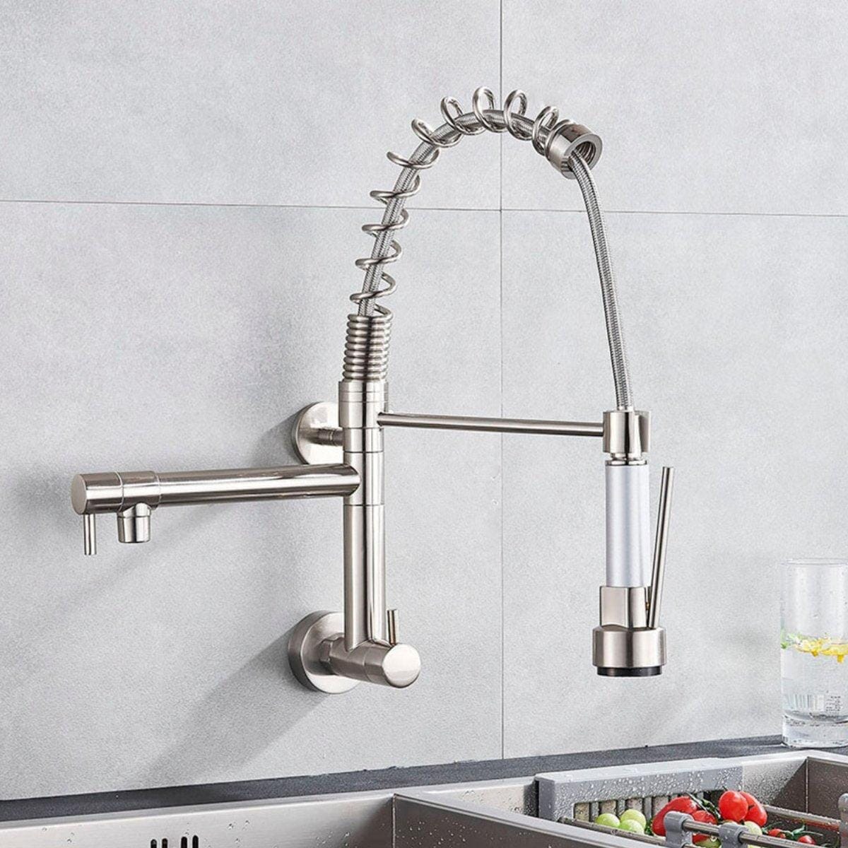 Gourmet Tap for Kitchen Wall-Mounted Extendable Dual Spray Single Handle JassPoll