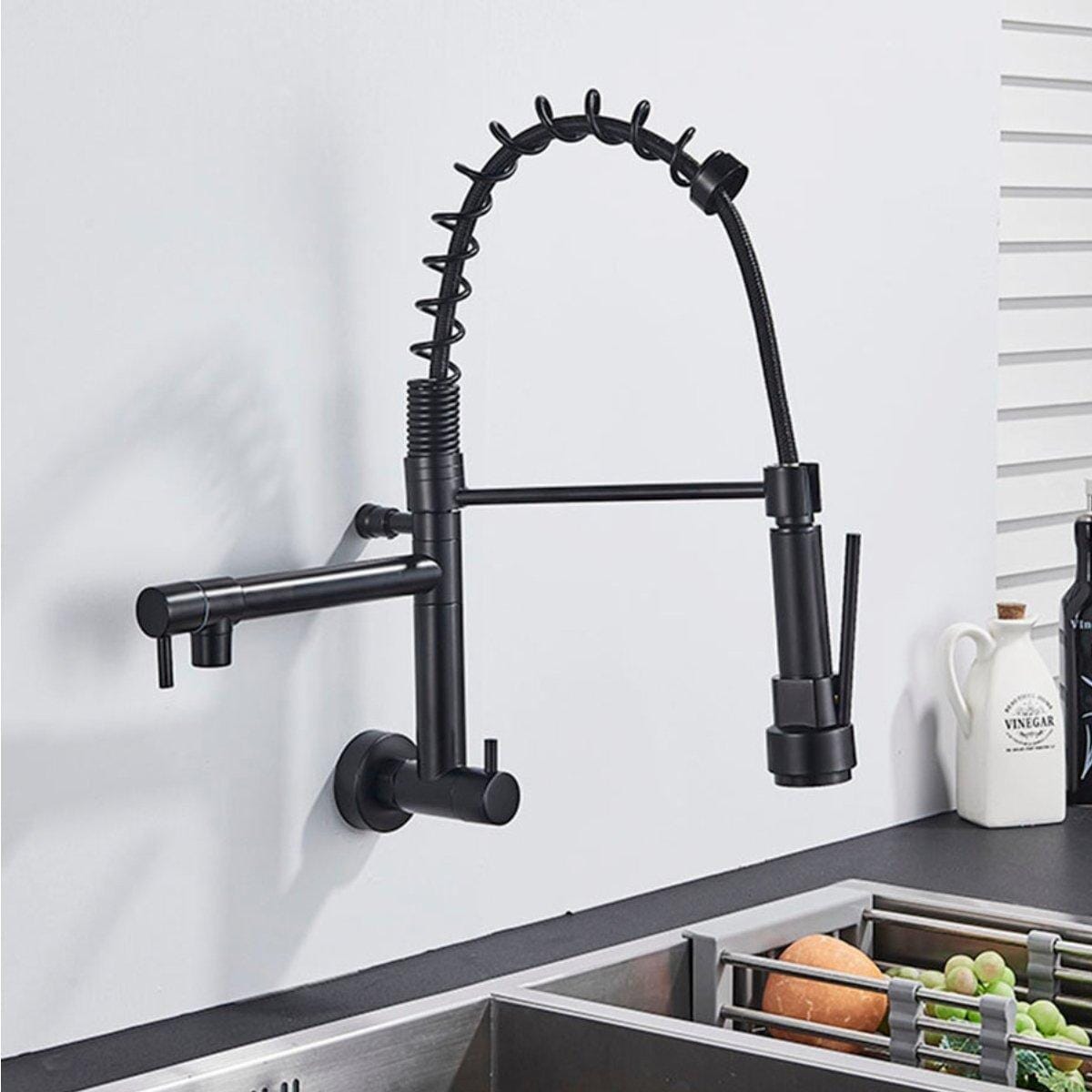 Gourmet Tap for Kitchen Wall-Mounted Extendable Dual Spray Single Handle JassPoll