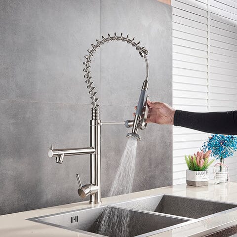 Troia High Spout Single Lever Dual Spring Spray Gourmet Kitchen Tap