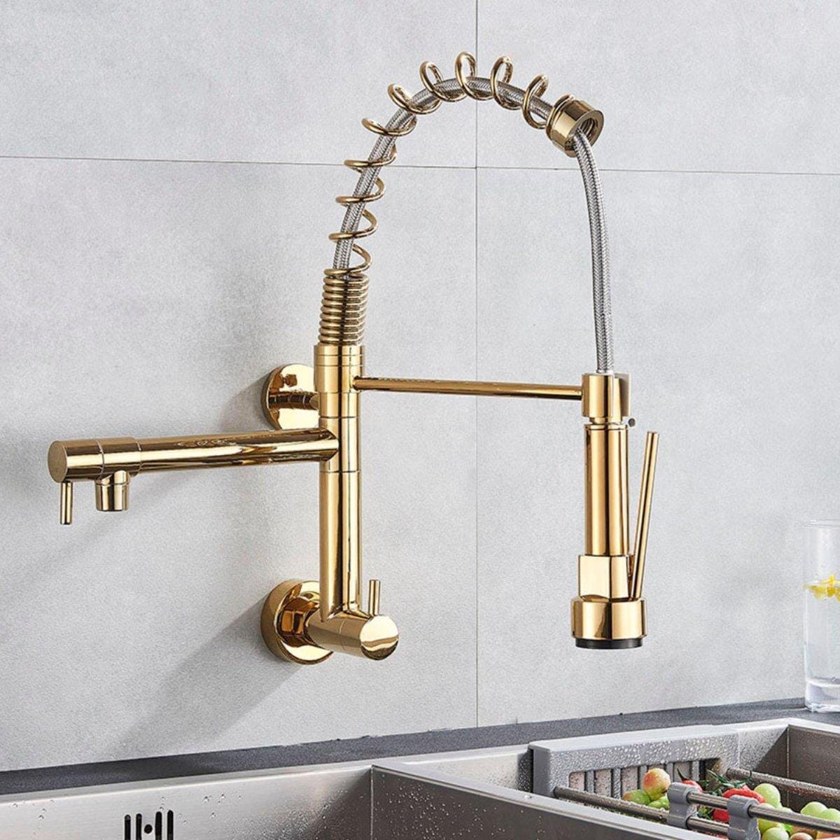 Gourmet Tap for Kitchen Wall-Mounted Extendable Dual Spray Single Handle JassPoll